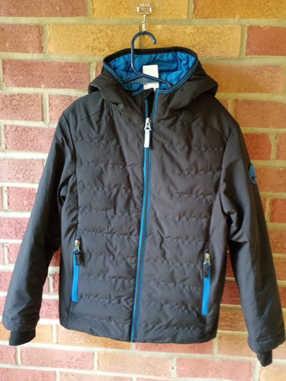 Gerry Outdoors Black Hooded Puffer Jacket with Blue Trim